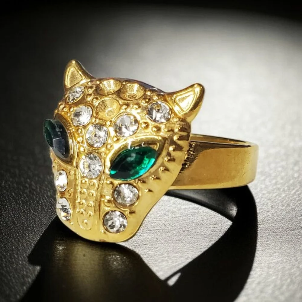 Gold Panther Zircon Emerald Crystal Ring